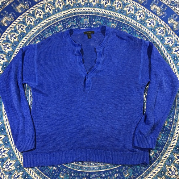 J. Crew sweater linen slouchy royal blue V neck - Picture 1 of 8
